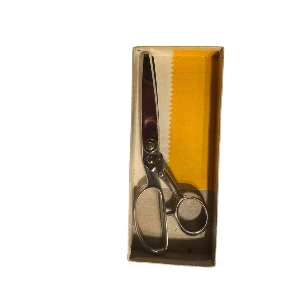 Vintage Yellow Canary Pinking Shears Chrome Plated Sewing Scissors 8